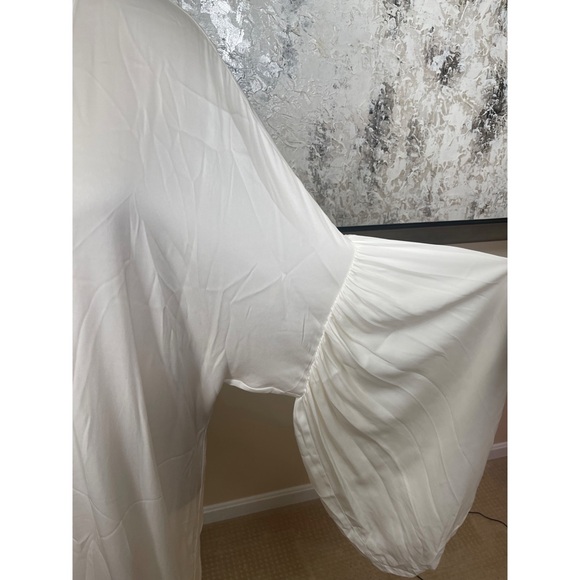 HELSA Serafina Long Sleeve Deep V Silk Draped Scarf White Maxi Dress Size Medium - Picture 8 of 13